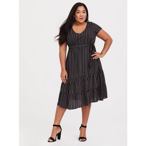 torrid Dresses & Skirts - Torrid Ivory Dot Midi Challis Tiered Skater Dress Size 2 | 18-20